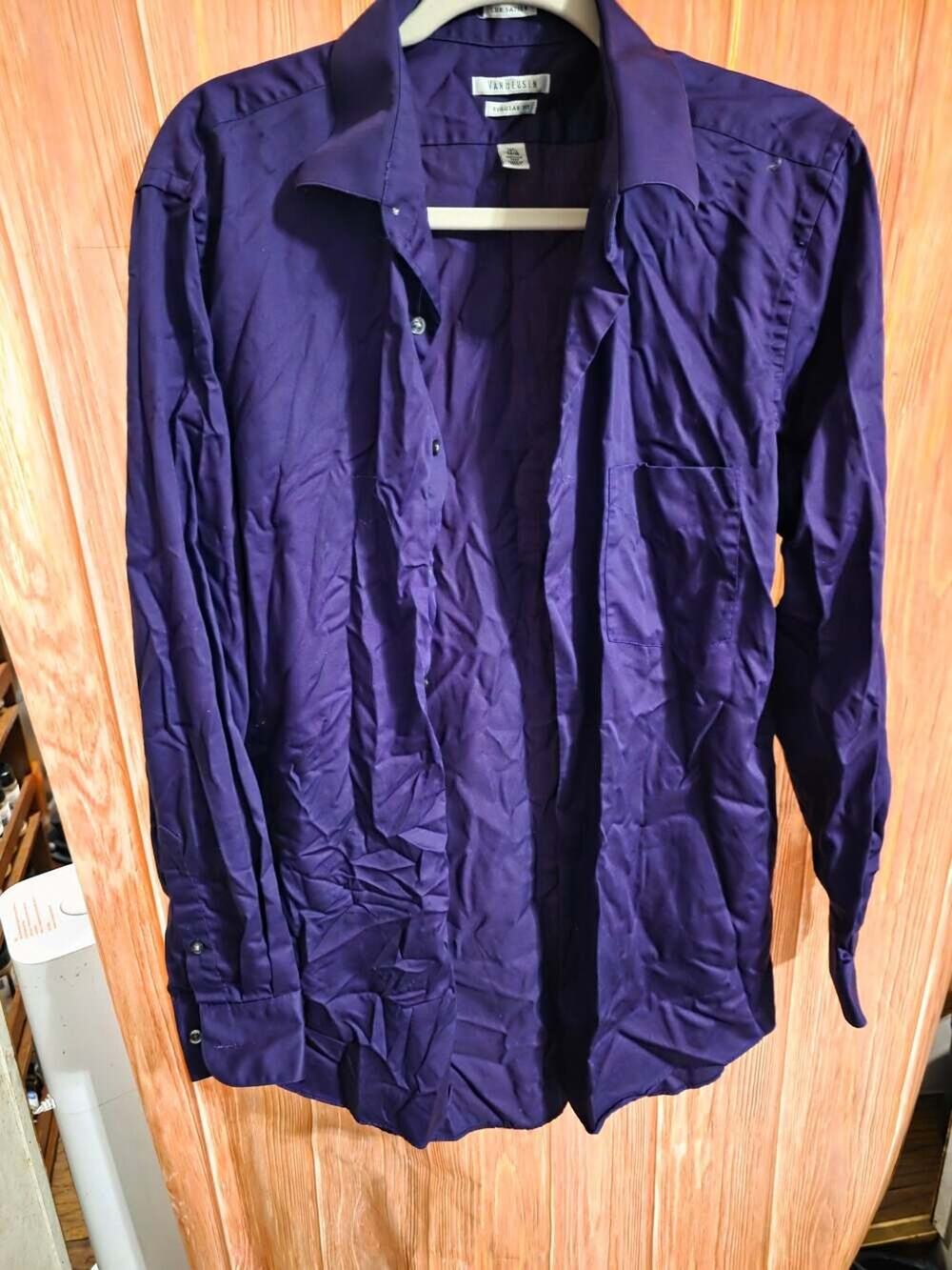 Van Heusen Lux Sateen Regular Purple Dress Shirt Size 16.5 34/35